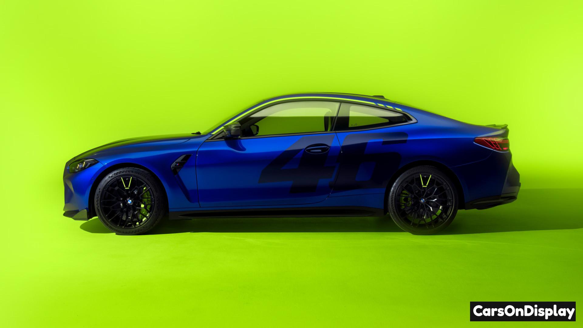 BMW M4 CS Edition VR46 - Marina Bay Blue metallic (Sport) with huge 46 in the darker Tanzanite Blue metallic